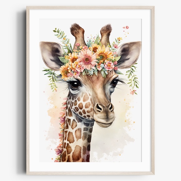 Other - Cute Floral Giraffe Watercolor Wall Art Illustration Print Poster Unframed